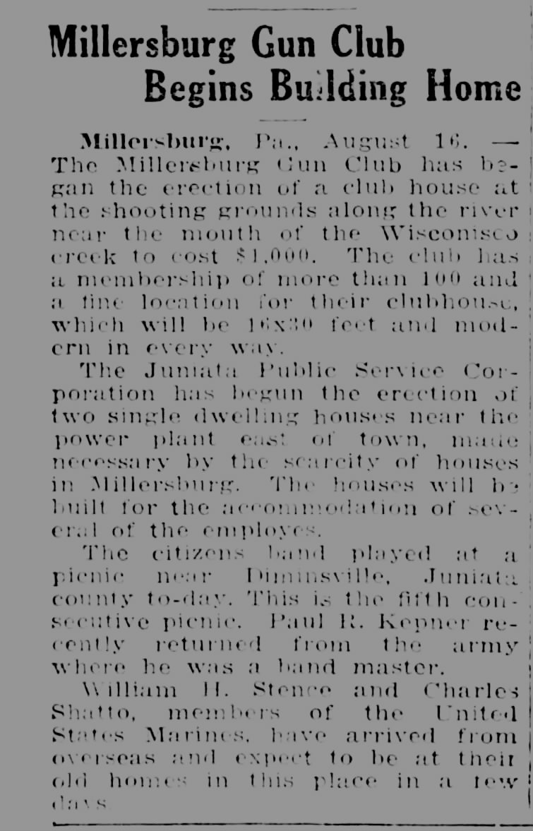 Millersburg Gun Club building Home. 8.16.1919