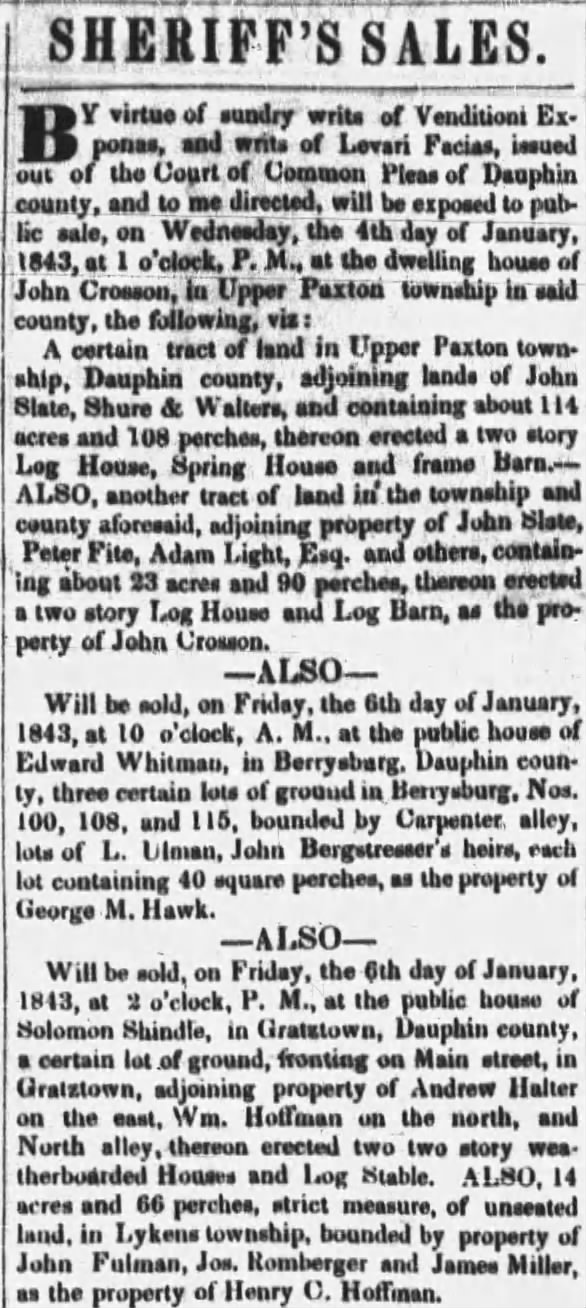 Sheriff's Sales. 12.28.1842
