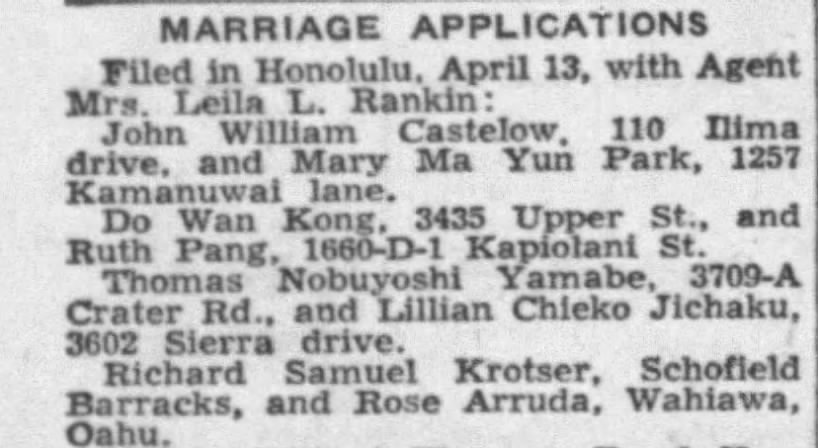 Richard Krotser marriage application. 4.17.1942