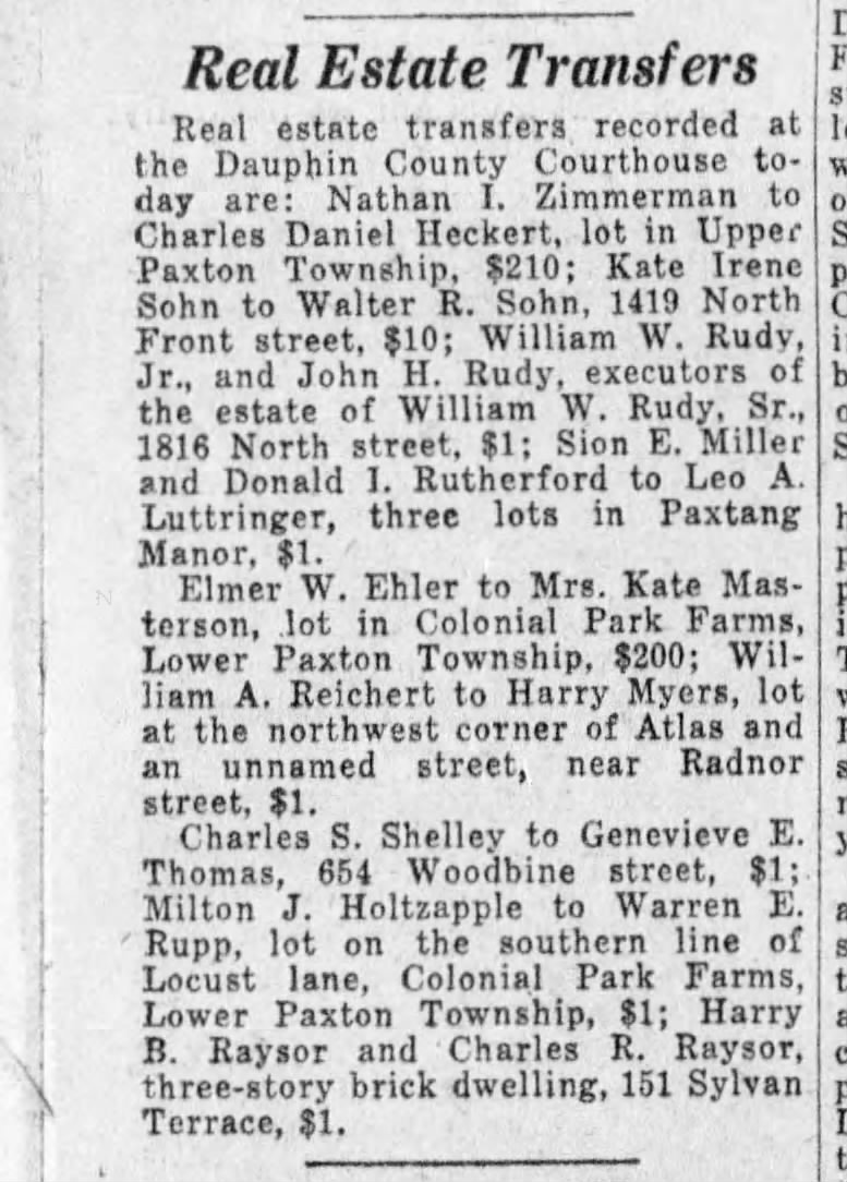 Nathan I Zimmerman real estate transfer 1931