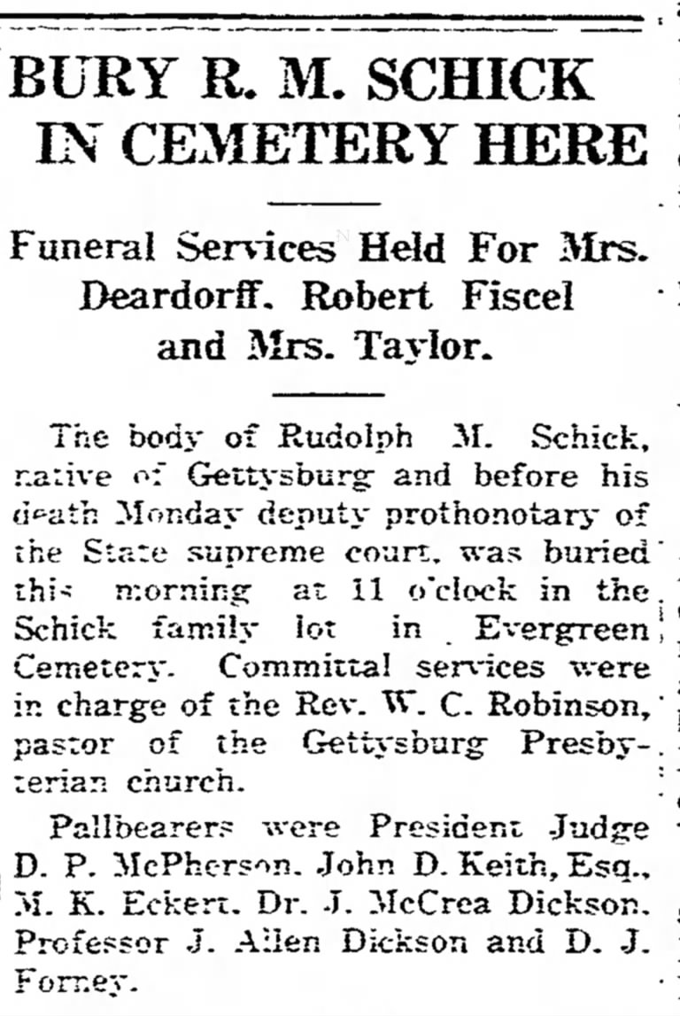 Obituary in The Gettysburg Times 27 March 1924