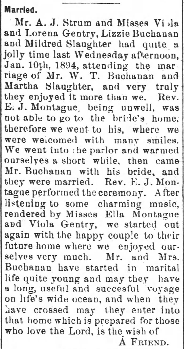 Married (18 Jan 1894, The Roxboro Courier, Roxboro, NC)
