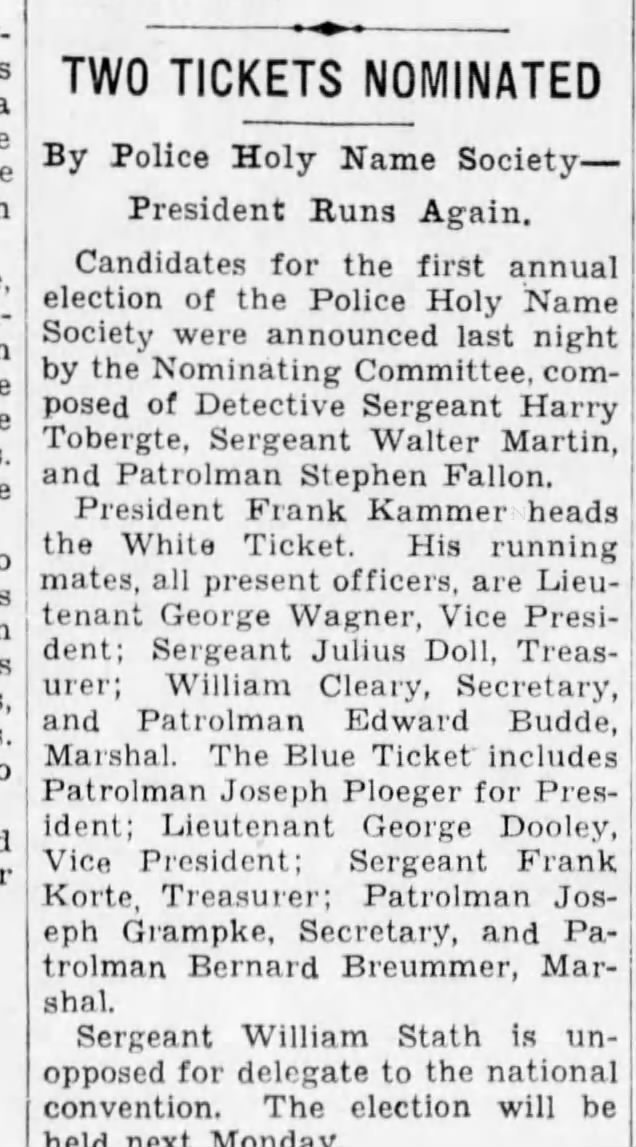 1936 04 15 Police Holy Name Society first annual election