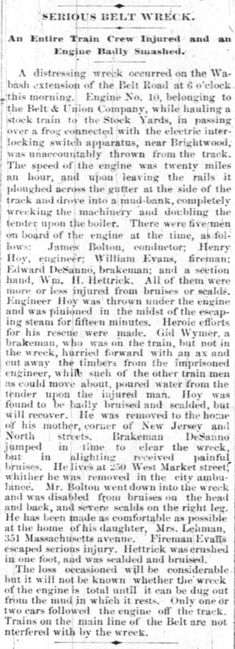 Edward DeSanno
The Indianapolis News, Indianapolis, IN
May 26 1885, Pg 1