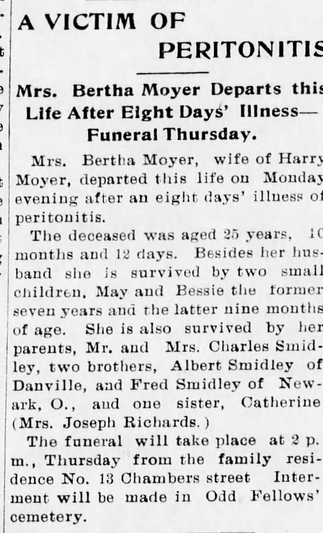 Moyer, Bertha, The Danville Morning News, Danville, PA, Oct 30 1907, Pg 1