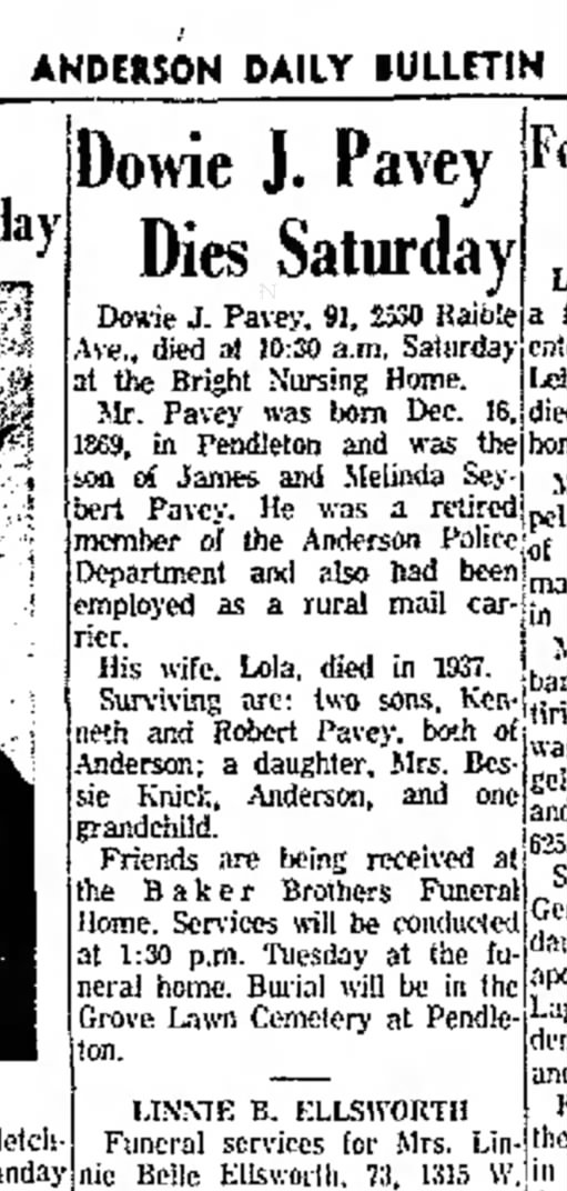 Dowie Pavey obituary