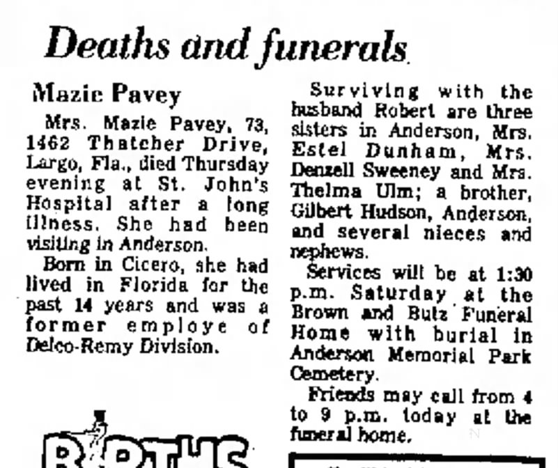 Mazie Pavey obituary
