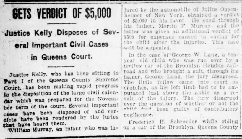 Martin F. Murray - Article - William Murray, infant injured by automobile