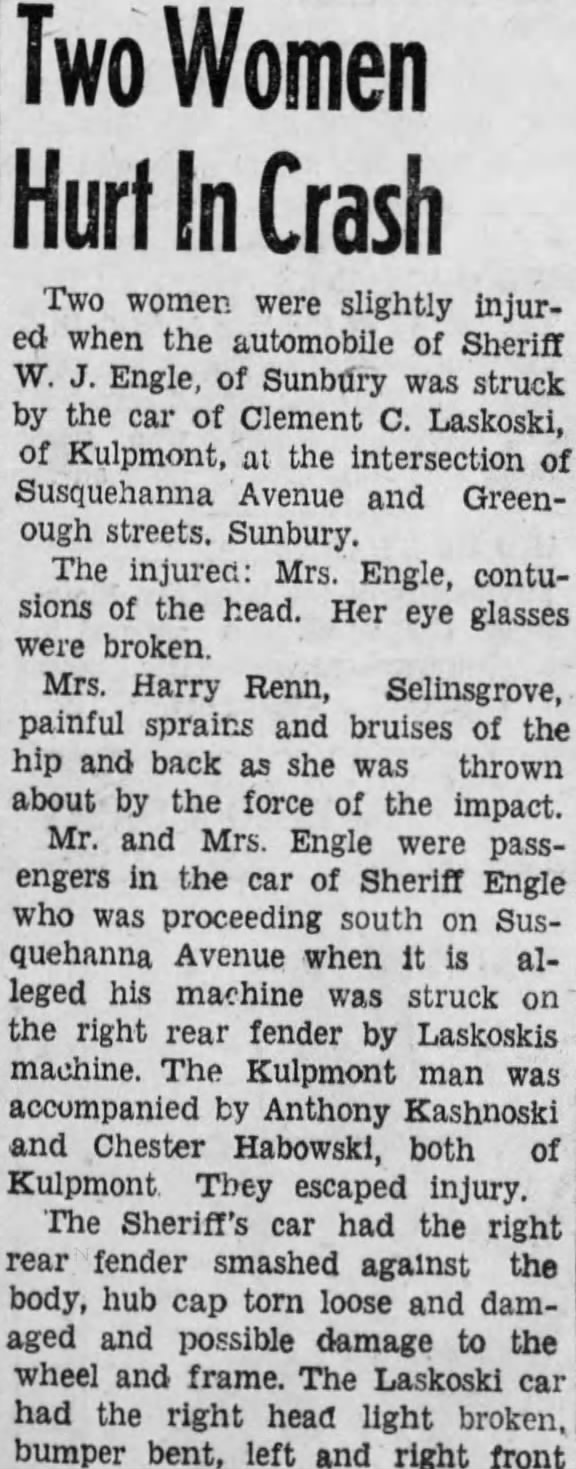 1941,Nov.11.....Chester Habowski passenger in car involved in accident.