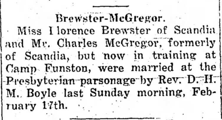 Florence Brewster, The Belleville Telescope, 21 Feb 1918