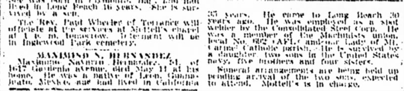Max Hernandez - obituary

Long Beach Independent - May 13, 1945 - Pg. 47