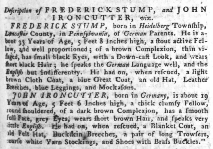Description of Frederick Stump and John Ironcutter