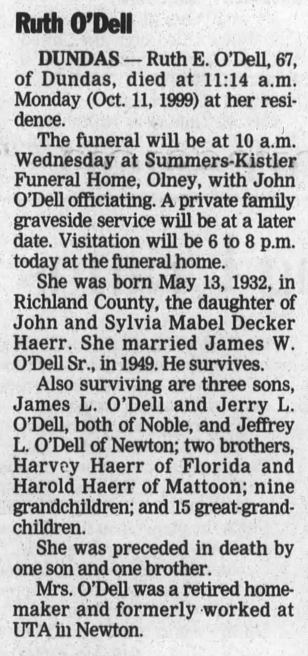 Obituary - Ruth ODell