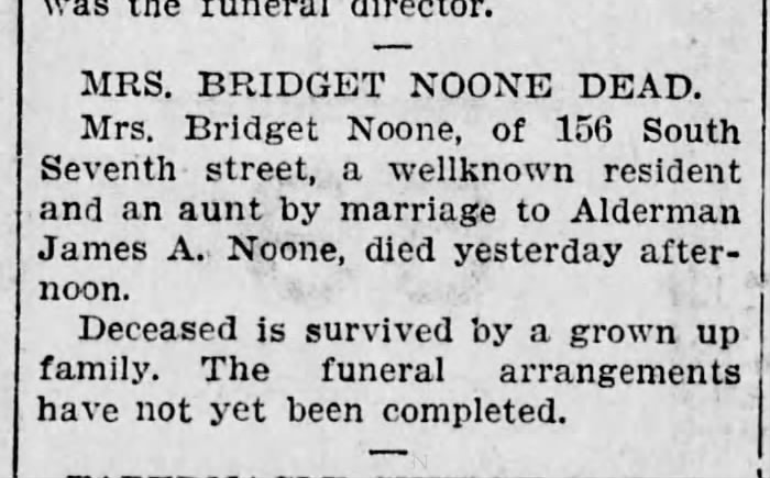 Bridget Noone obit
10 Jan 1903