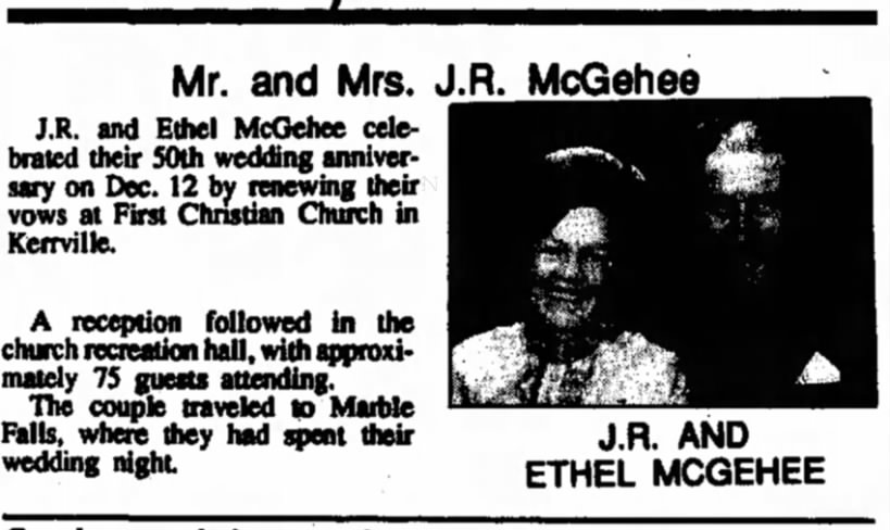 J. R.  and Ethel Mcgehee anniversary