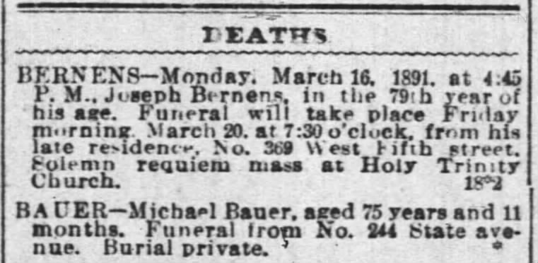 Bauer, Michael, Death Notice, March 18, 1791.  Cincinnati Enquirer