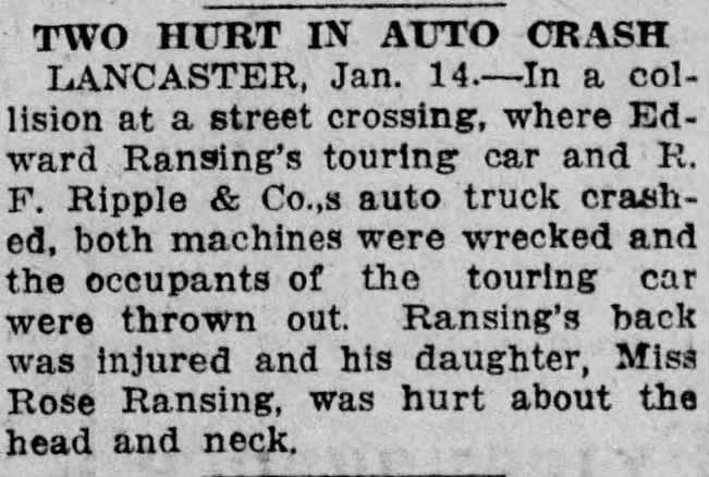 Ripple Lancaster auto crash 1/15/1917
