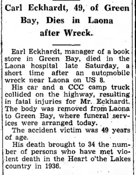 Carl Eckhardt
The Rhinelander Daily News, Rhinelander, Wisconsin
9 November 1936, Monday