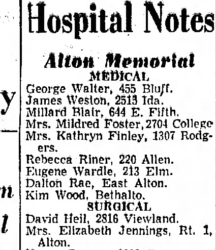 Mrs Elizabeth Jennings, Janruary 1956 Alton Memorial