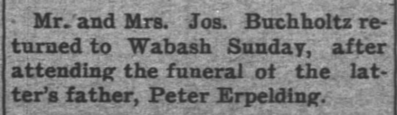 Peter Epelding funeral news 22 May 1899