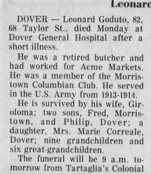 Obituary for Leonard Goduto