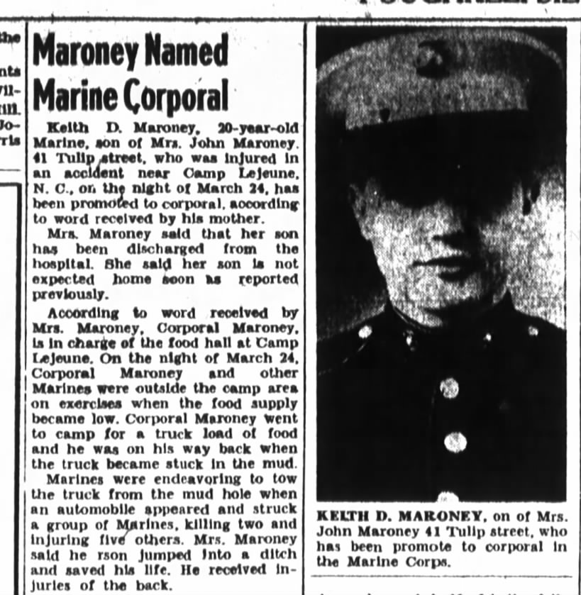 Keith Maroney Named Marine Corporal