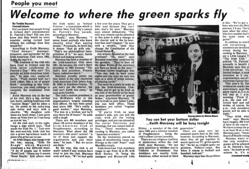 Welcome to where the green sparks fly- Irish American Club.  March 17, 1978.