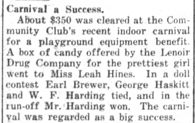 The Daily Free Press (Kinston, NC)   Monday, 30 August 1920   Earl Brewer  "Carnival a Success"