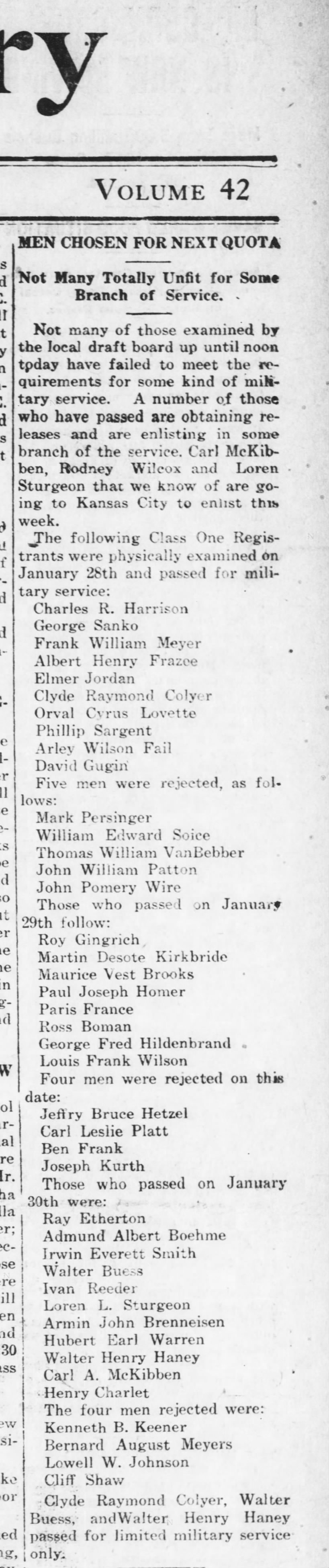 Etherton, Ray Anthony - military acceptance - Kinsley Mercury, 31 Jan 1918 pg 1