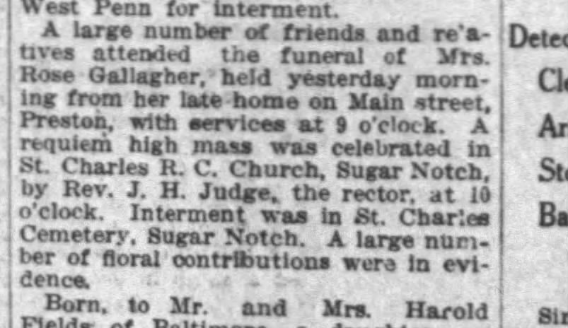 Rose Munley Gallagher Funeral 1914