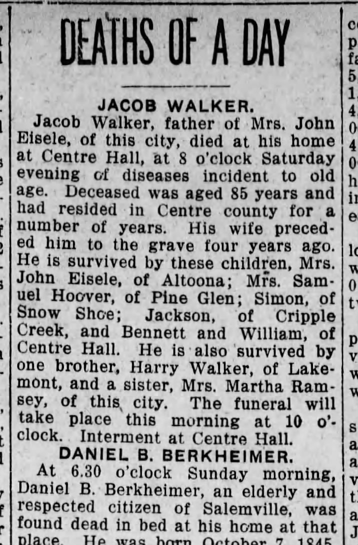 Jacob Walker 1915 obit