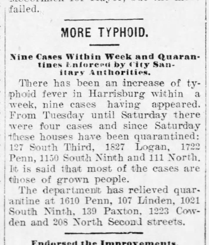 Typhoid cases increasing (the scare to encourage improvements?)
