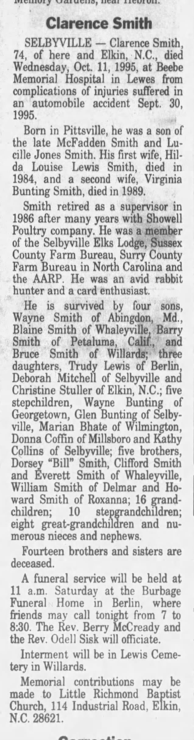Smith Clarence b1921 1995 obituary
