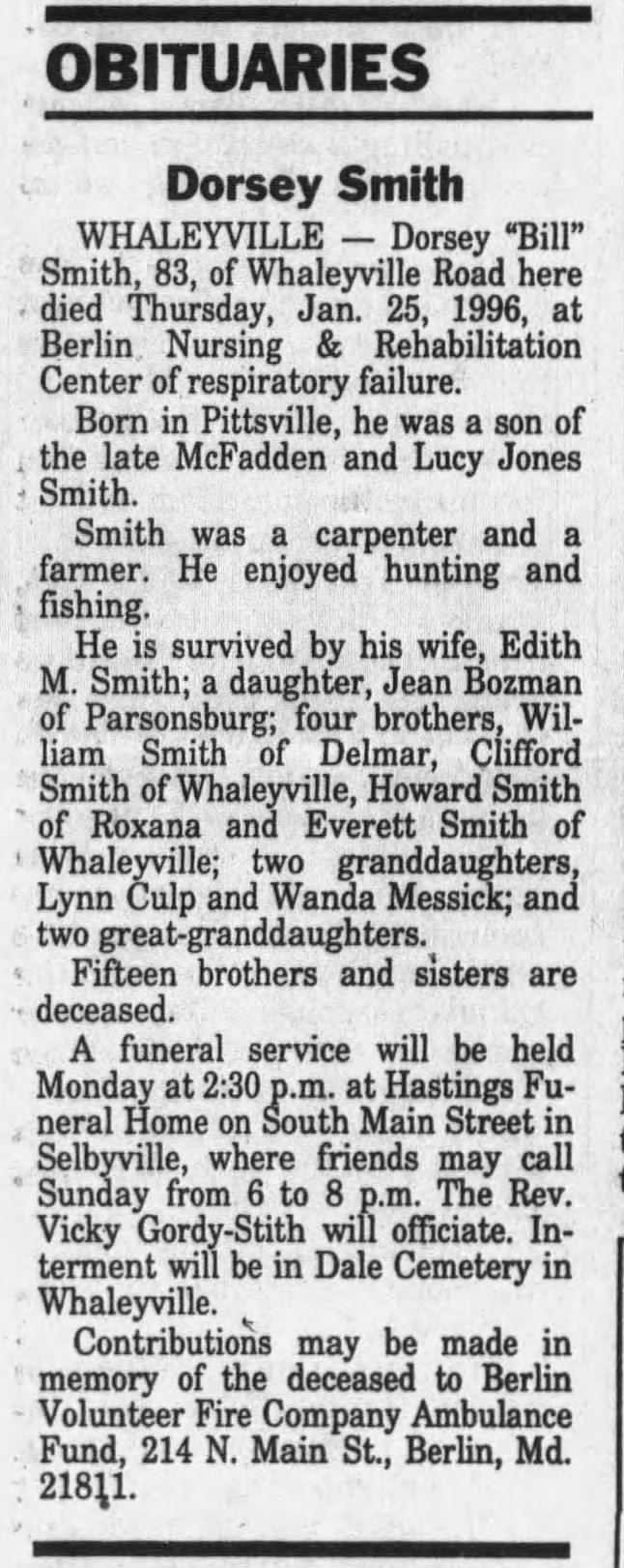 Smith Dorsey b1913 1996 obituary