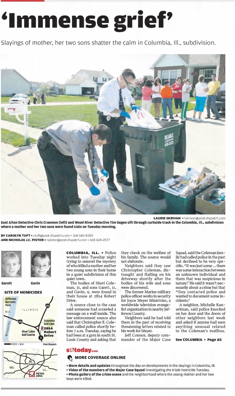 First day coverage of Coleman murders 5/6/2009