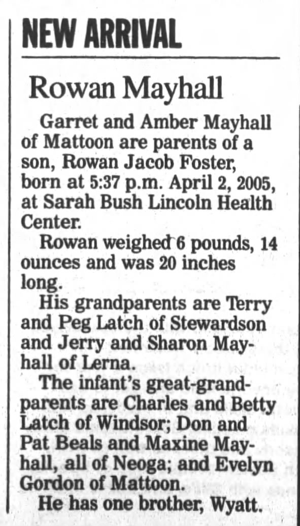 Rowan Mayhall BIRTH (grandson of Terry Latch) April 2, 2005