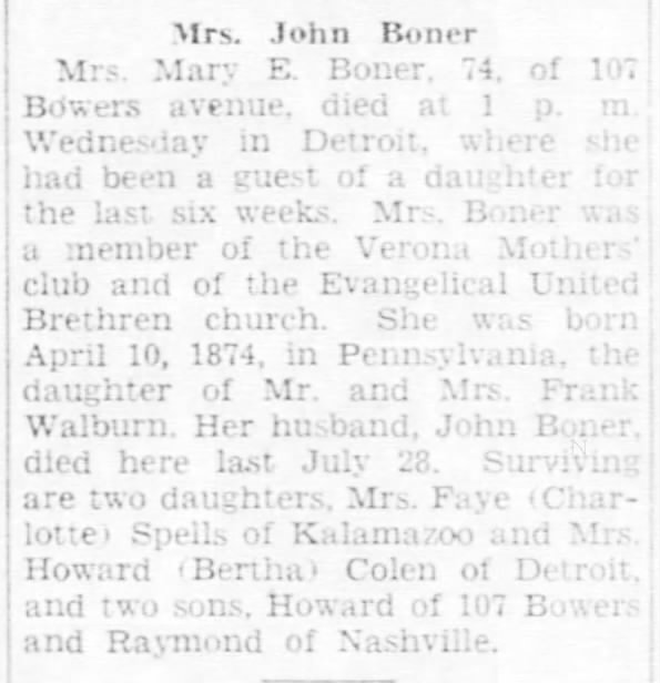 Obituary-Mary E. Boner
