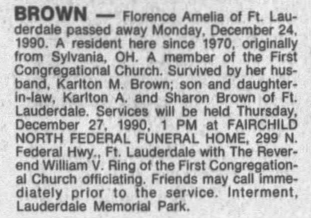 Obituary-Florence Amelia Brown
