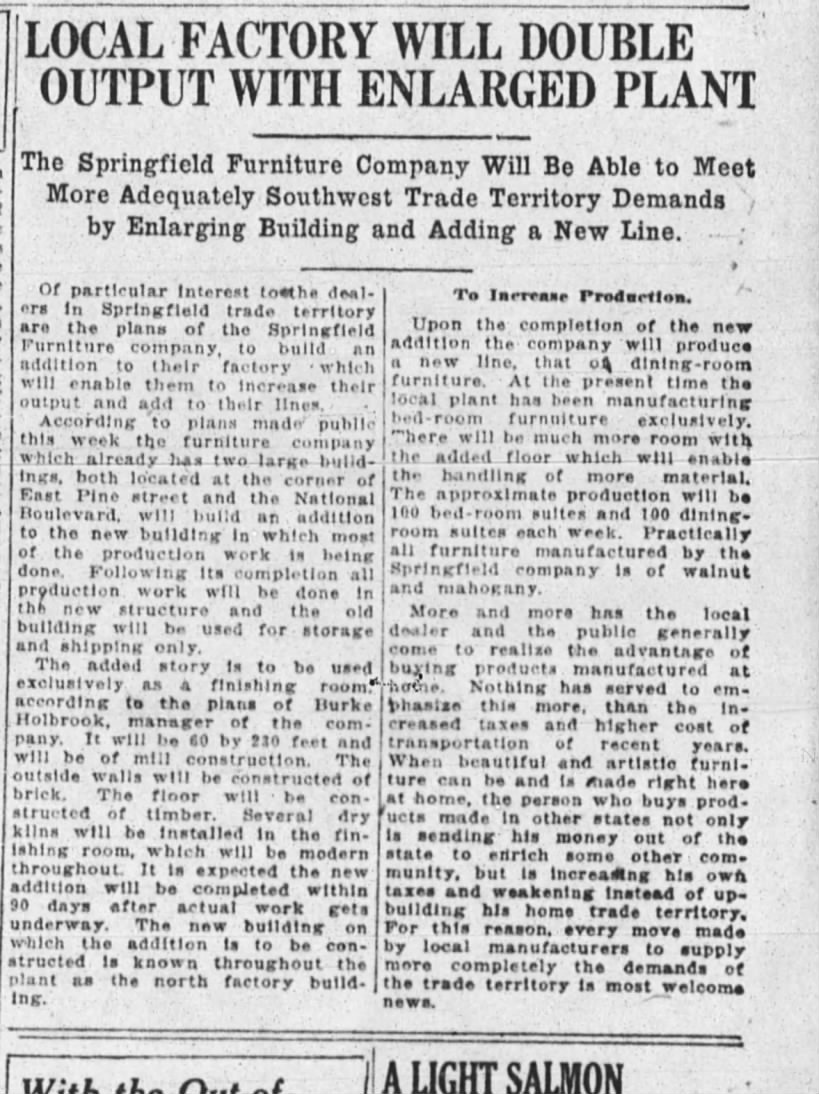 1924 Oct SW Booster NEws Springfield Furniture Co
