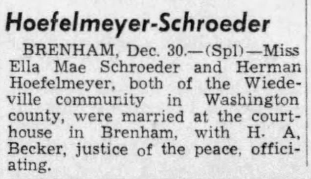 Hoefelmeyer-Schroeder marriage