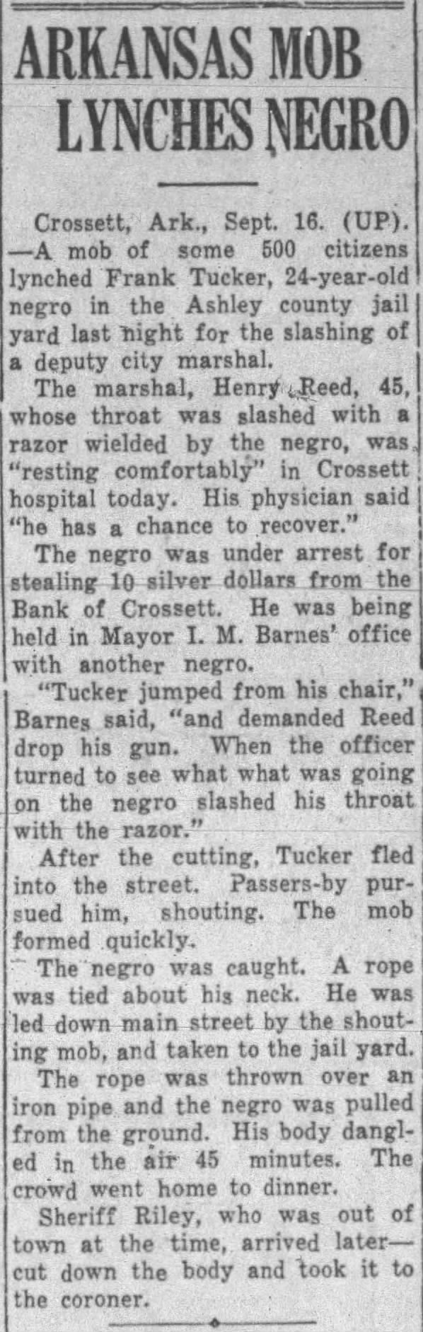 Sept 16, 1932 - Frank Tucker in Crossett