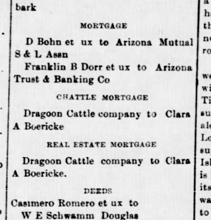 Clara Boericke Dragoon Cattle Co 25 Nov 1906 Tombstone, AZ