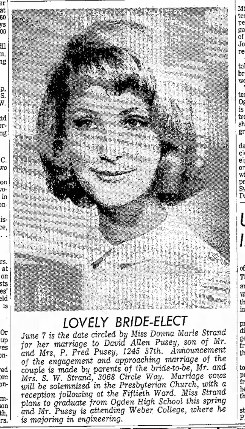 David Pusey Donna Strand Wedding 13 May 1962