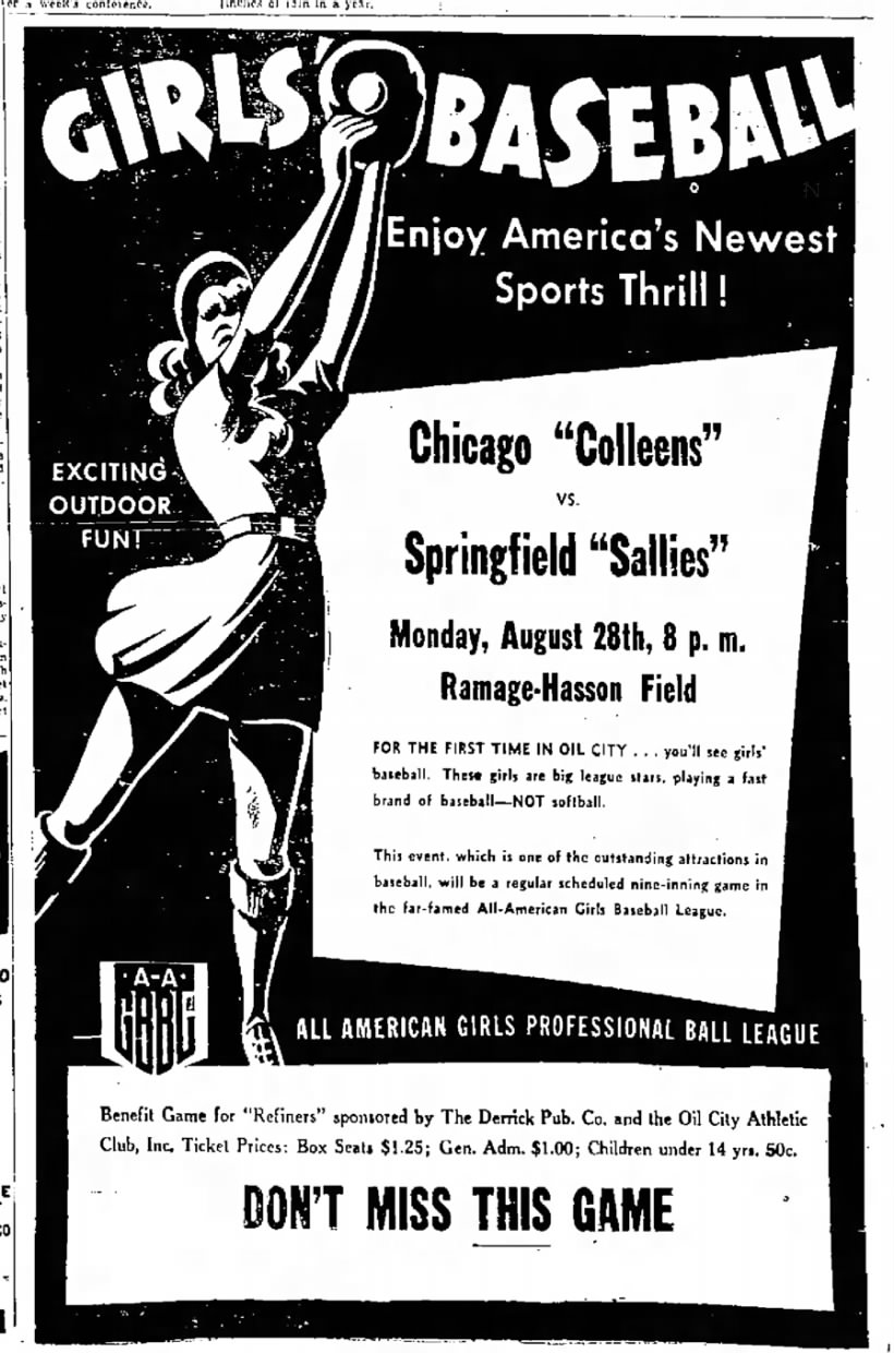 Ad for All-American Girls Baseball League game