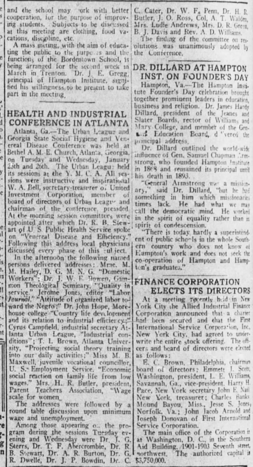 1921 GA (ATL) HEALTH & IND CONF - Ludie, Dwelle mentioned 12 FEB