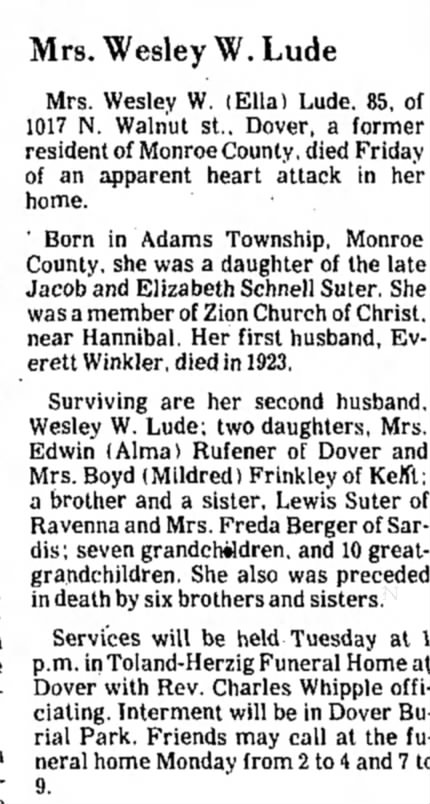Mrs. Wesley W. Lude,
The Daily Reporter; 28 May 1977, p.3