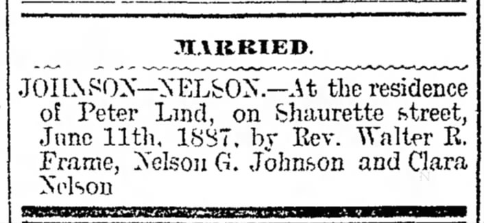 LIND - Johnson/Nelson marriage 1887