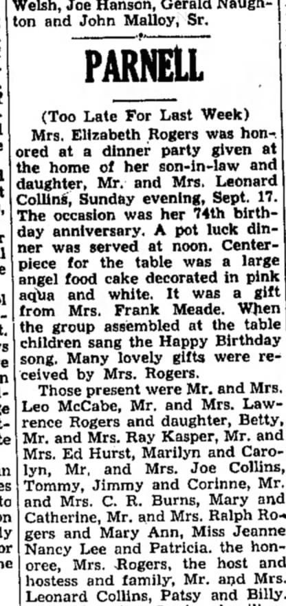 ELIZABETH ROGERS SEPT 28 1950