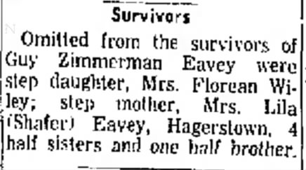 Eavey, Guy Z, addendum to obit 4 May 1962, Morning Herald, Hagerstown, MD
