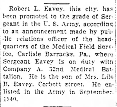 Eavey, Robert L, promoted to Sgt, 20 Jul 1942, Daily Mail, Hagerstown, Md